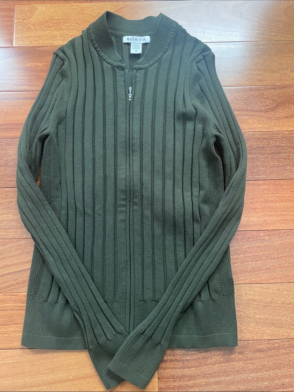Athleta Dark Olive Ribbed Zip-Up Cardigan